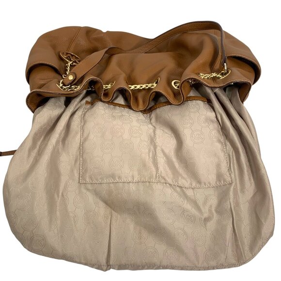 MICHAEL KORS Jet Set Chain Ring Large Tan Brown Leather Shoulder Tote Bag - Picture 11 of 14